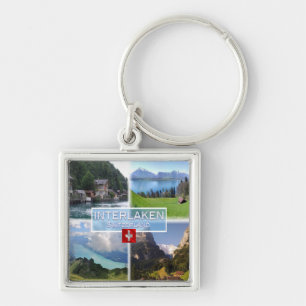 zCH051 INTERLAKEN Sjö Thun Thunerse Swiss Fyrkantig Silverfärgad Nyckelring