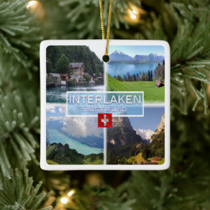 zCH051 INTERLAKEN Sjö Thun Thunerse Swiss Julgransprydnad Keramik