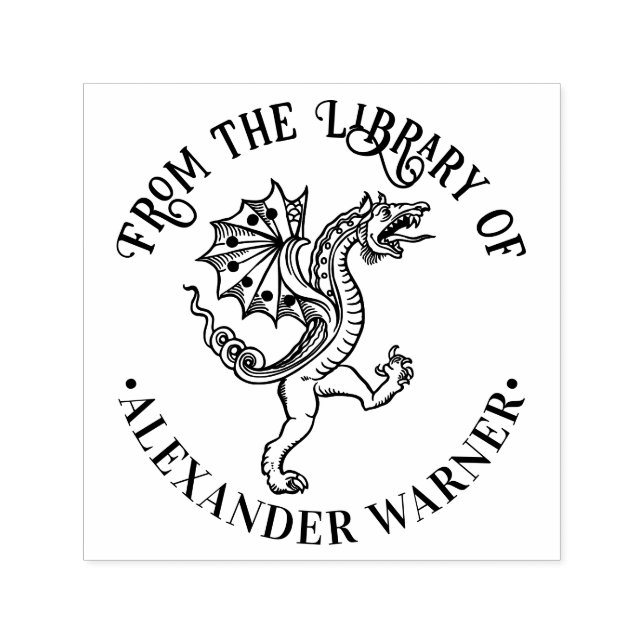 ZChinese Dragon Loong #5 Round Bibliotek Bok Namn Självfärgande Stämpel (Design)