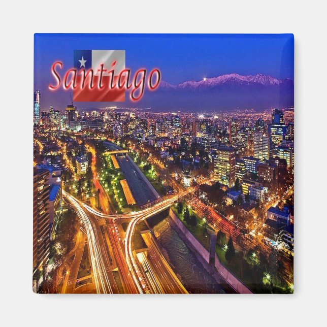 zCL019 SANTIAGO, Nattvy, Chile, Fridge Magnet (Framsidan)