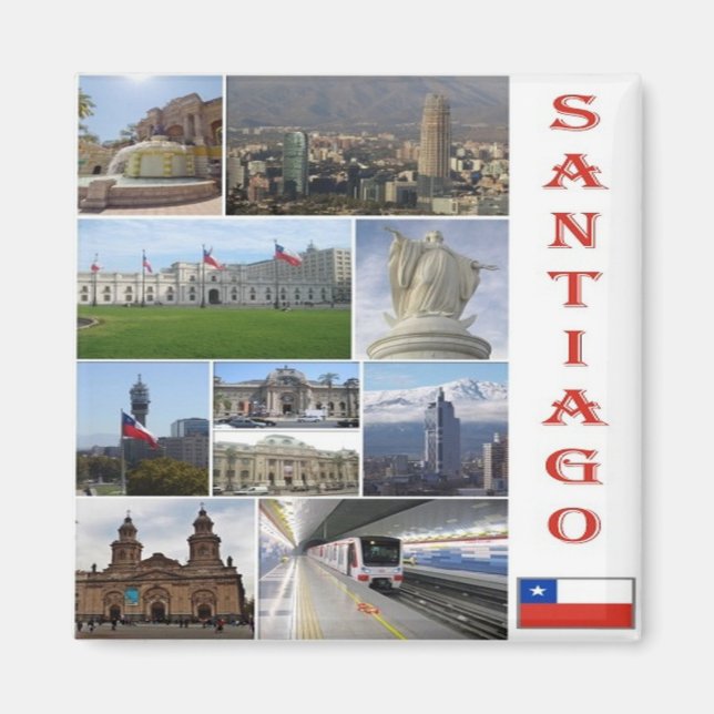 zCL022 SANTIAGO, Mosaic, Chile, Amerika, Fridge Magnet (Framsidan)