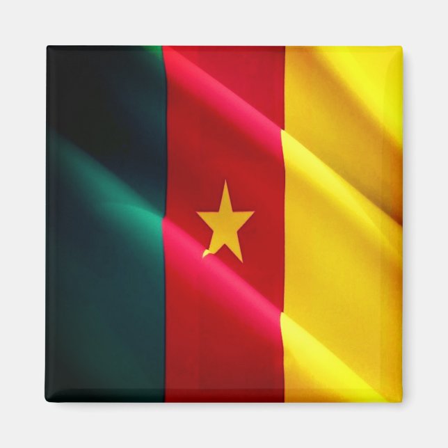 zCM002 CAMEROON, Wave-Flagga, Afrika, Fridge Magnet (Framsidan)