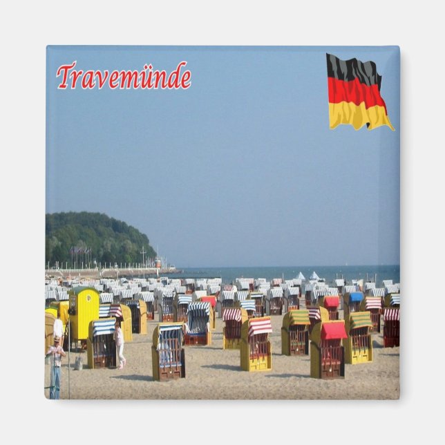 zDE035 TRAVEMÜNDE BEACH Tyskland, Fridge Magnet (Framsidan)