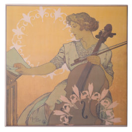 Zdenka Cerny poster av Alphonse Mucha Kakelplatta