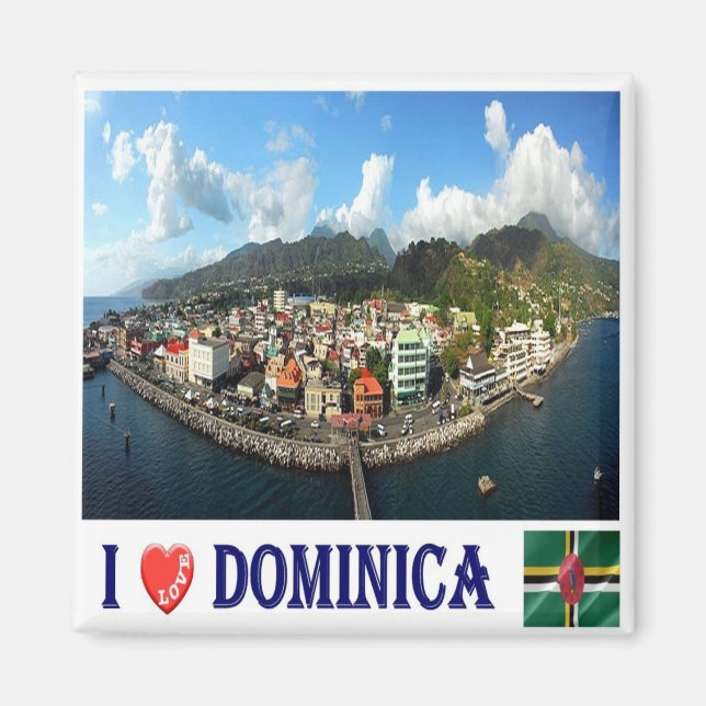 ZDM008 DOMINICA, I Kärlek, Roseau Wide, Fridge Magnet (Framsidan)