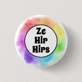 Ze Hir Hirs Pronouns i vattenfärgcirkel Knapp