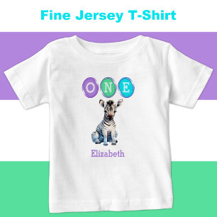 Zebra 1:a födelsedag 1 med namn lila t shirt