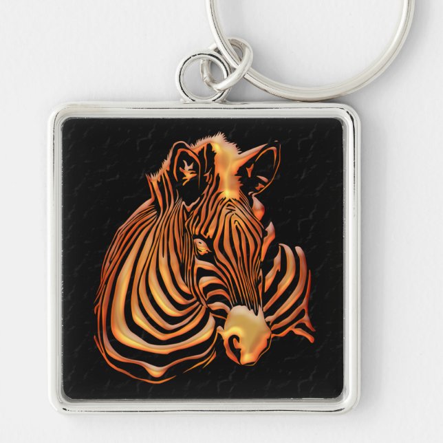 Zebra 1 Keychain Fyrkantig Silverfärgad Nyckelring (Framsidan)
