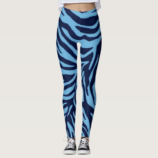 zebra 3-djurtryck i blå nyanser leggings (Framsida)