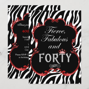 Zebra 40 och Fabulous Bling Birthday Inbjudningar