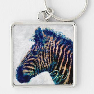 Zebra 4 fyrkantig silverfärgad nyckelring