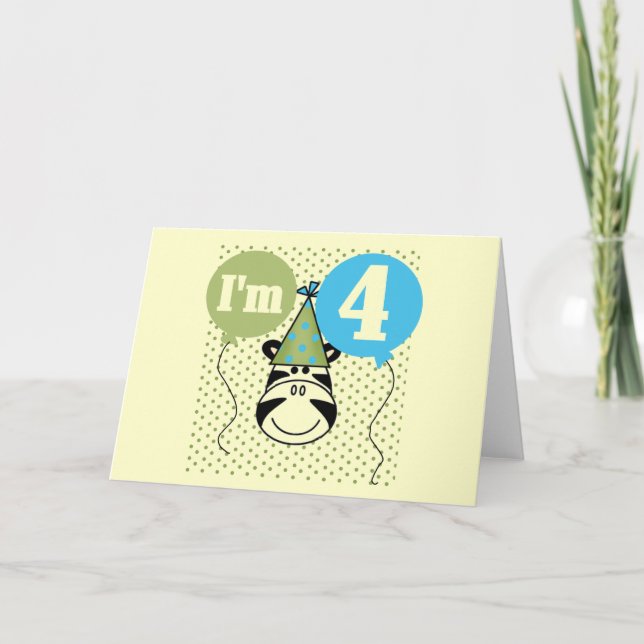 Zebra 4e födelsedagen T-shirts och gåvor Kort (Framsida)