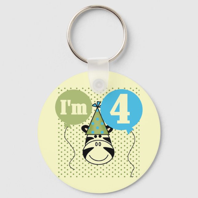 Zebra 4e födelsedagen T-shirts och gåvor Nyckelring (Framsida)