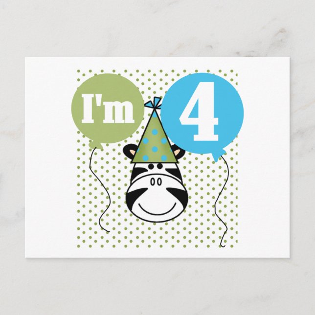 Zebra 4e födelsedagen T-shirts och gåvor Vykort (Framsida)