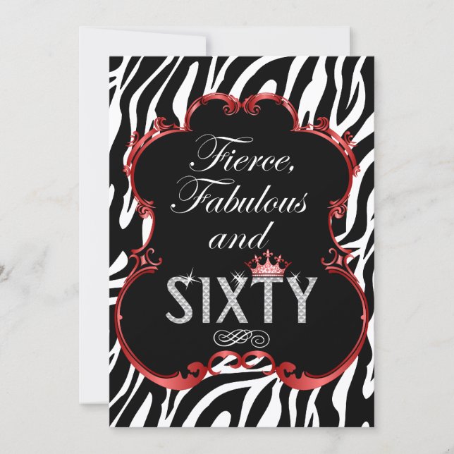 Zebra 60 och Fabulous Bling Birthday Inbjudningar (Framsida)