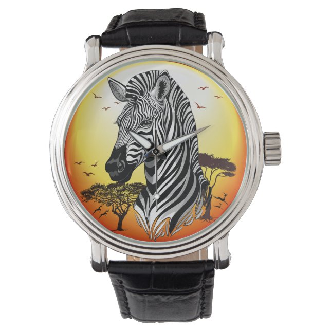 Zebra African Savanna Vild Animal Armbandsur (Framsida)