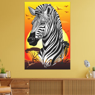 Zebra African Savanna Vild Animal Canvastryck