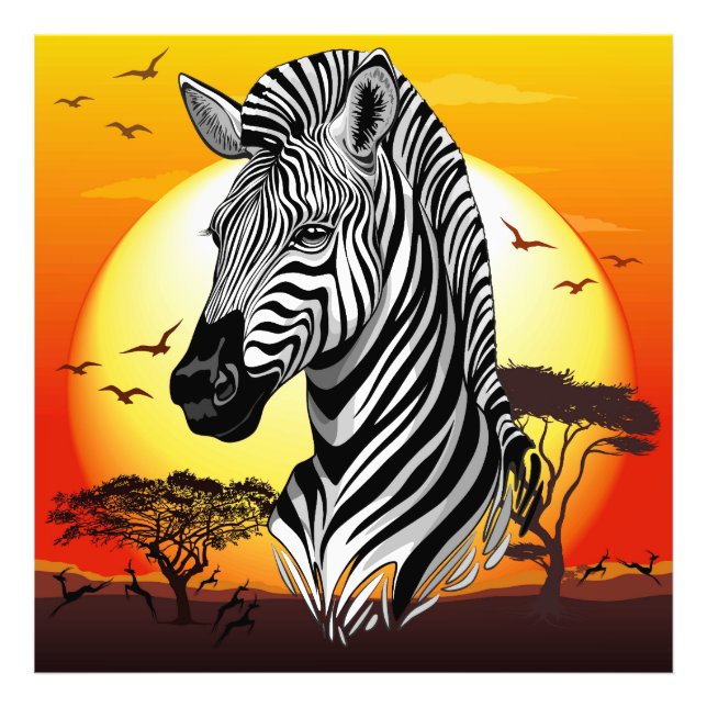 Zebra African Savanna Vild Animal Fototryck (Framsidan)