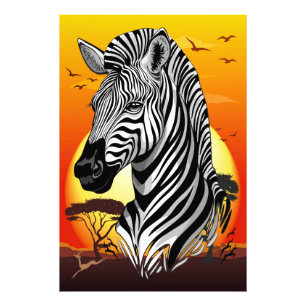 Zebra African Savanna Vild Animal Fototryck