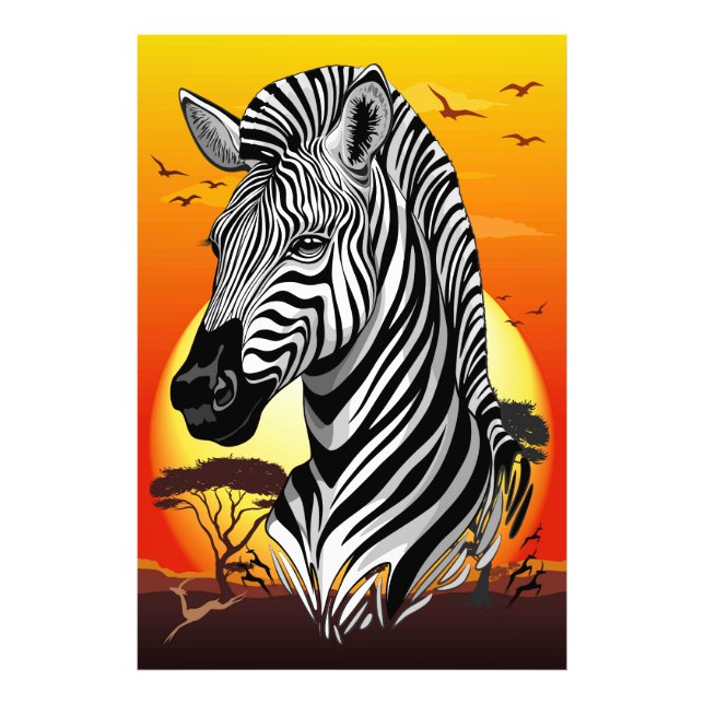 Zebra African Savanna Vild Animal Fototryck (Framsidan)