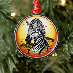 Zebra African Savanna Vild Animal Julgransprydnad Metall
