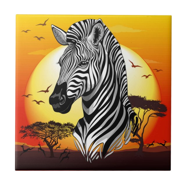 Zebra African Savanna Vild Animal Kakelplatta (Framsidan)