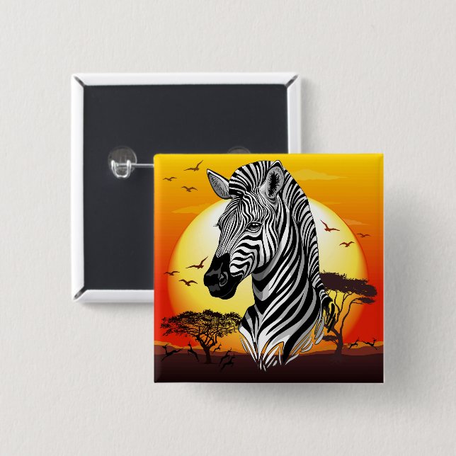 Zebra African Savanna Vild Animal Knapp (Framsida & baksida)