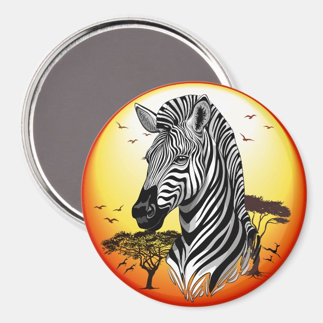 Zebra African Savanna Vild Animal Magnet (Front/Back)