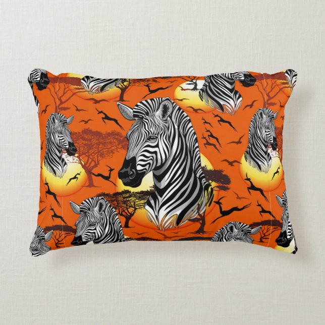 Zebra African Savanna Vild Animal Prydnadskudde (Framsidan)