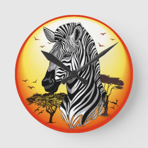 Zebra African Savanna Vild Animal Rund Klocka