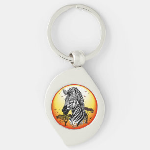 Zebra African Savanna Vild Animal Swirl Silverfärgad Nyckelring