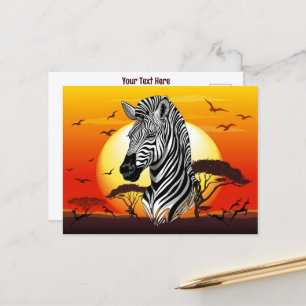 Zebra African Savanna Vild Animal Vykort