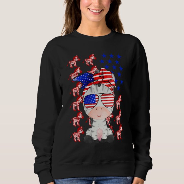 Zebra American Flagga Zebra Patriotic 4:e juli T Shirt (Framsida)