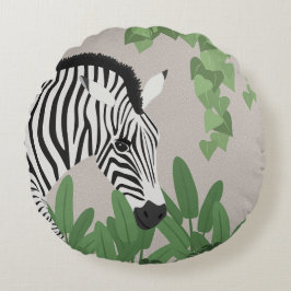 Zebra amongst Leaves Rund Kudde