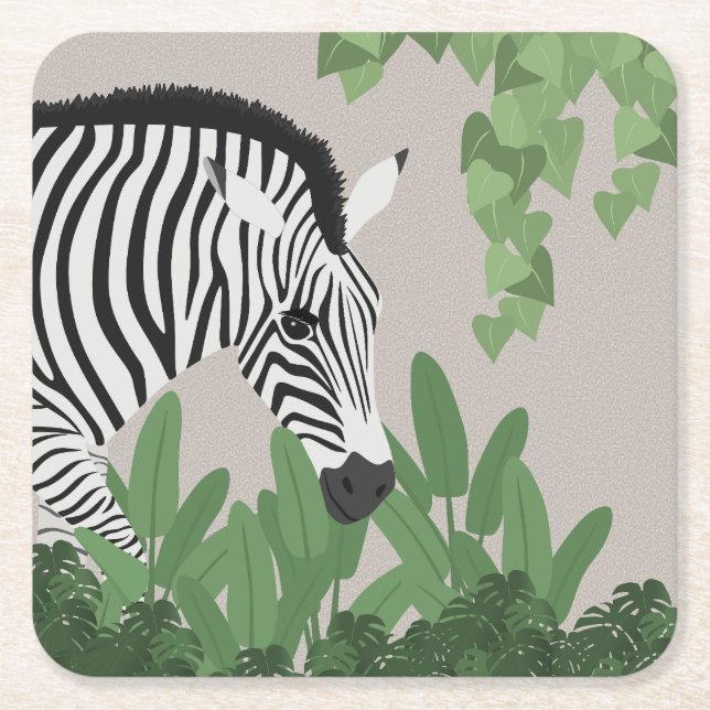 Zebra amongst Leaves Underlägg Papper Kvadrat (Framsidan)