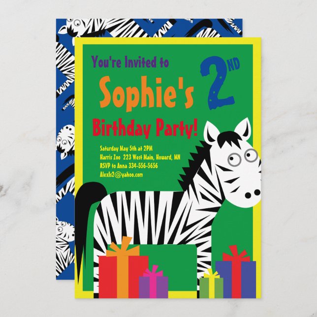 Zebra Animal Barn Födelsedagsfest inbjudan (Fram/baksida)