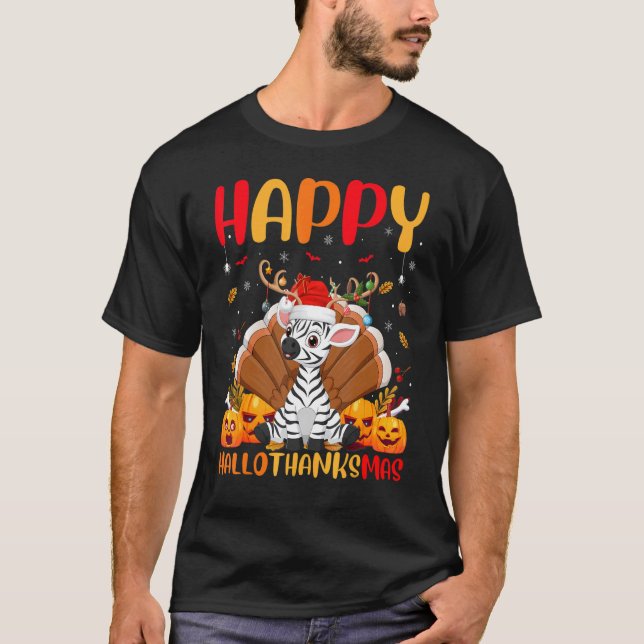 Zebra Animal Lycklig Zebra Hellothanksmas T Shirt (Framsida)