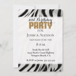 Zebra Animal Print Guld Glitter 21:a födelsedagen Inbjudningar