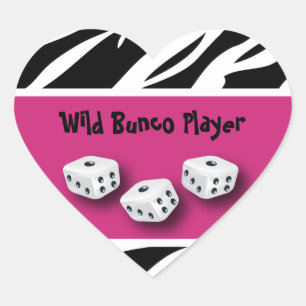 Zebra Animal Print Vild Bunco Player Hjärtformat Klistermärke