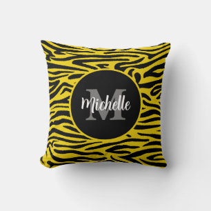 Zebra Animal Skin Modern Monogram Script Namn Kudde