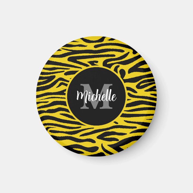 Zebra Animal Skin Modern Monogram Script Namn Magnet (Framsidan)