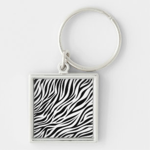 Zebra Animal Skin Print Mönster-15391 Fyrkantig Silverfärgad Nyckelring