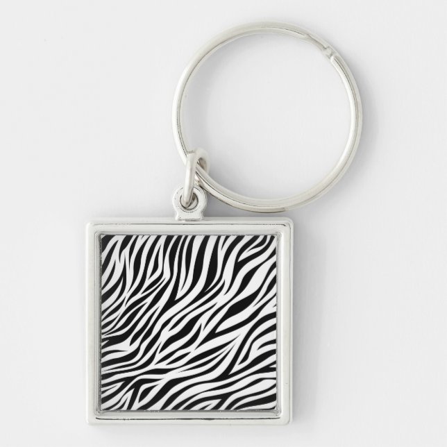 Zebra Animal Skin Print Mönster-15391 Fyrkantig Silverfärgad Nyckelring (Framsidan)