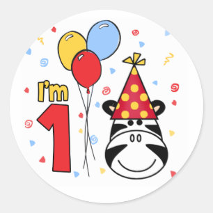 Zebra Ansikte First Birthday Classic Round Sticker Runt Klistermärke