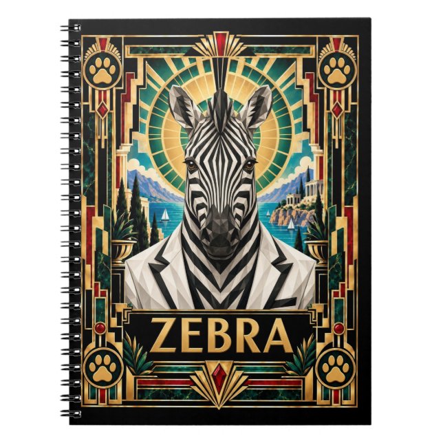 Zebra, Art Deco Wildlife Anteckningsbok (Framsidan)