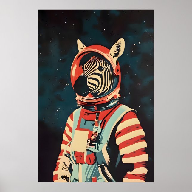 Zebra Astronaut Poster, Zebra Retro Print, Zebra Poster (Framsidan)