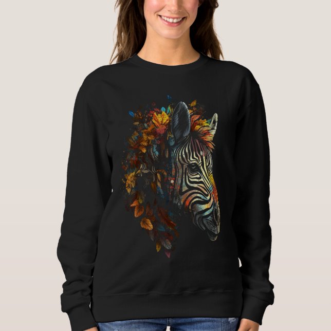 Zebra Autumn Leaves Colourful Animal Zoo Zebra T Shirt (Framsida)