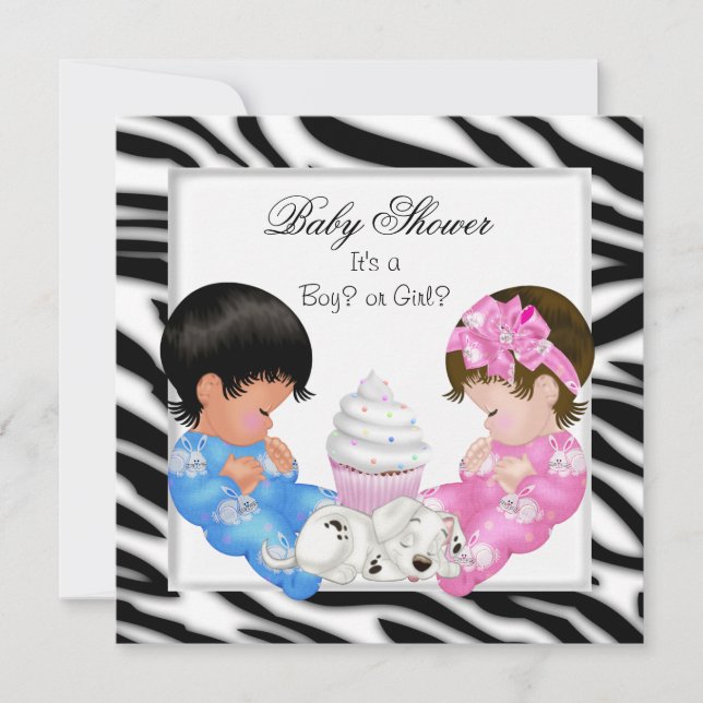 Zebra Baby Shower Gender Reveal Par Inbjudningar (Framsida)