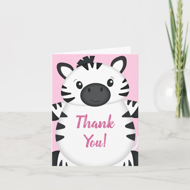Zebra Baby Shower Rosa Tack Kort (Framsida)