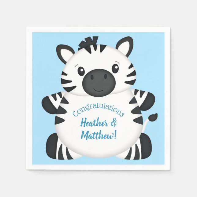 Zebra Baby Shower Safari Blue Boy Pappersservett (Framsidan)